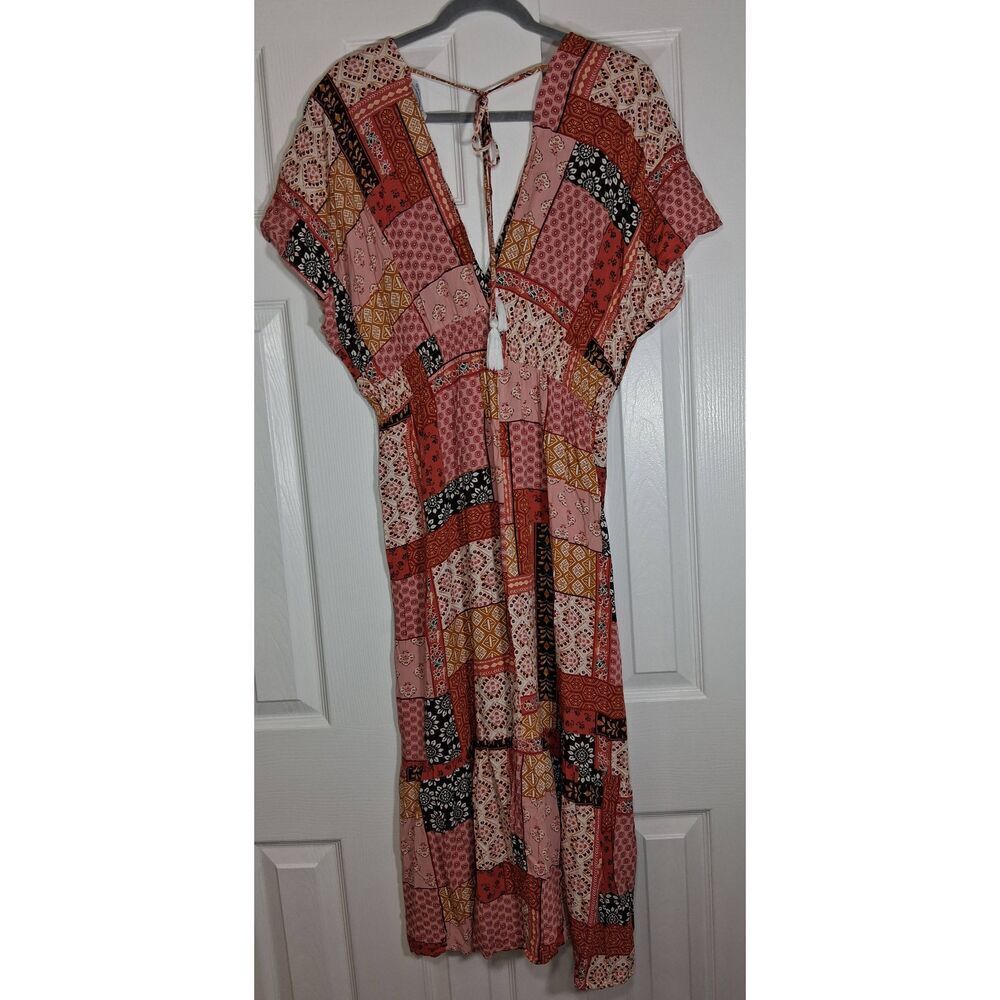 Blue island womens xl long maxi dress patch work brown pink vacation travel boho - Picture 7 of 11